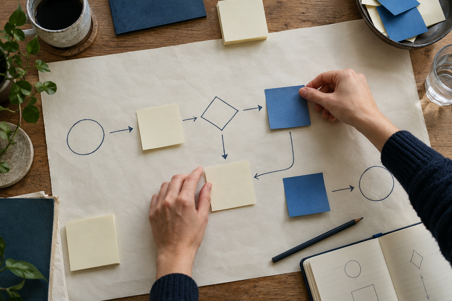 Illustrative image of a team mapping a process before choosing technology